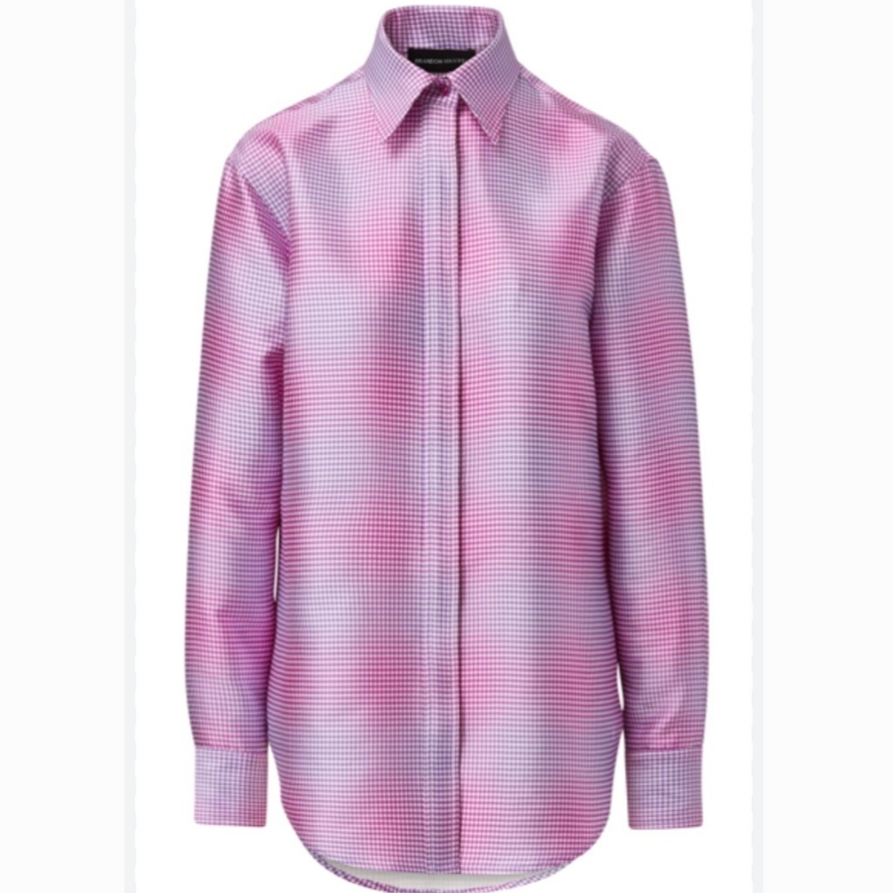 Brandon Maxwell Pink Gingham Boyfriend Shirt Silk Wool